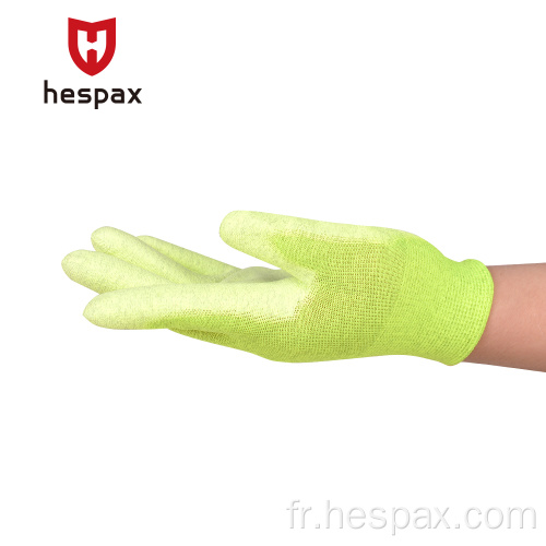 Gants de travail de l&#39;industrie des fibres de carbone en revêtement HESPAX PU HESPAX